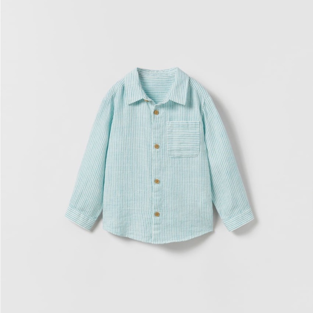 Zara Kids Light Blue Striped Button Down Shirt